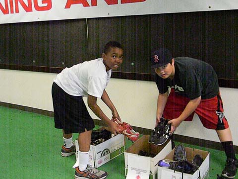 Josh and Noah Sorting Cleats.